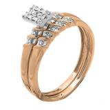 0.10 Carat (ctw) 18K Rose Gold Round & Baguette Cut White Diamond Ladies Bridal Engagement Ring 1/10 CT