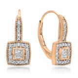 0.50 Carat (ctw) 14K Rose Gold Princess & Round Cut Diamond Ladies Cluster Halo Style Drop Earrings 1/2 CT