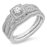 0.45 Carat (ctw) 14K White Gold Round Cut Diamond Ladies Bridal Halo Engagement Ring With Matching Band Set 1/2 CT