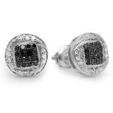0.30 Carat (ctw) Sterling Silver Round Black & White Diamond Ladies Cluster Stud Earrings 1/3 CT