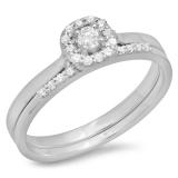 0.30 Carat (ctw) 14K White Gold Round Cut Diamond Ladies Bridal Halo Engagement Ring With Matching Band Set 1/3 CT