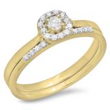 0.30 Carat (ctw) 14K Yellow Gold Round Cut Diamond Ladies Bridal Halo Engagement Ring With Matching Band Set 1/3 CT