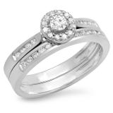 0.50 Carat (ctw) 10K White Gold Round White Diamond Ladies Halo Style Bridal Engagement Ring Matching Band Set 1/2 CT