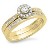 0.50 Carat (ctw) 10K Yellow Gold Round White Diamond Ladies Halo Style Bridal Engagement Ring Matching Band Set 1/2 CT