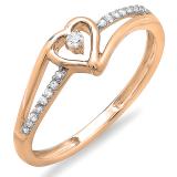 0.09 Carat (ctw) 10K Rose Gold Round Cut Diamond Ladies Bridal Promise Heart Split Shank Engagement Ring