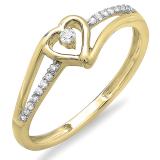 0.09 Carat (ctw) 18K Yellow Gold Round Cut Diamond Ladies Bridal Promise Heart Split Shank Engagement Ring