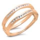0.25 Carat (ctw) 10K Rose Gold Round White Diamond Ladies Anniversary Wedding Band Enhancer Guard Double Ring 1/4 CT