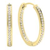 0.23 Carat (ctw) 14K Yellow Gold Round Cut White Diamond Ladies Hoop Earrings 1/4 CT