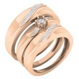 0.20 Carat (ctw) 10K Rose Gold Round White Diamond Men & Women's Engagement Ring Trio Bridal Set 1/5 CT