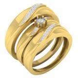 0.20 Carat (ctw) 10K Yellow Gold Round White Diamond Men & Women's Engagement Ring Trio Bridal Set 1/5 CT