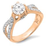 1.14 Carat (ctw) 10K Rose Gold Round Diamond Ladies Engagement Bridal Split Shank Ring; 0.74 CT center