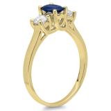 1.10 Carat (ctw) 10K Yellow Gold Oval Cut Blue Sapphire & Round Cut White Diamond Ladies Bridal 3 Stone Engagement Ring 1 CT