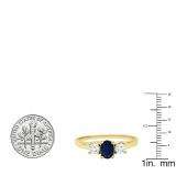 1.10 Carat (ctw) 10K Yellow Gold Oval Cut Blue Sapphire & Round Cut White Diamond Ladies Bridal 3 Stone Engagement Ring 1 CT