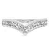 0.60 Carat (ctw) 10K White Gold Round Real White Diamond Wedding Stackable Band Anniversary Guard Chevron Ring