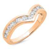 0.60 Carat (ctw) 18K Rose Gold Round Real White Diamond Wedding Stackable Band Anniversary Guard Chevron Ring