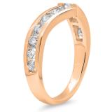 0.60 Carat (ctw) 18K Rose Gold Round Real White Diamond Wedding Stackable Band Anniversary Guard Chevron Ring