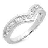 0.60 Carat (ctw) 18K White Gold Round Real White Diamond Wedding Stackable Band Anniversary Guard Chevron Ring