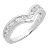 0.80 Carat (ctw) 10K White Gold Round Real White Diamond Wedding Stackable Band Anniversary Guard Chevron Ring 3/4 CT