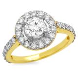 1.00 Carat (ctw) 10K Yellow Gold Round White Diamond Ladies Halo Style Bridal Engagement Ring 1 CT