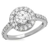 1.00 Carat (ctw) 18K White Gold Round White Diamond Ladies Halo Style Bridal Engagement Ring 1 CT