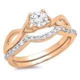 0.80 Carat (ctw) 10k Rose Gold Round White Diamond Ladies Bridal Split Shank Swirl Engagement Ring Matching Band Set 3/4 CT