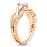 0.80 Carat (ctw) 10k Rose Gold Round White Diamond Ladies Bridal Split Shank Swirl Engagement Ring Matching Band Set 3/4 CT