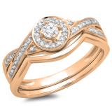0.30 Carat (ctw) 10K Rose Gold Round White Diamond Ladies Bridal Halo Split Shank Engagement Ring Set 1/3 CT