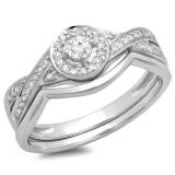 0.30 Carat (ctw) 10K White Gold Round White Diamond Ladies Bridal Halo Split Shank Engagement Ring Set 1/3 CT