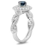 1.15 Carat (ctw) 10K White Gold Round Cut Blue & White Diamond Ladies Swirl Bridal Halo Engagement Ring