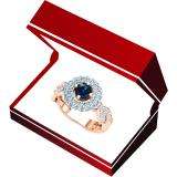 1.15 Carat (ctw) 18K Rose Gold Round Cut Blue & White Diamond Ladies Swirl Bridal Halo Engagement Ring