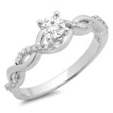 0.50 Carat (ctw) 14K White Gold Round White Diamond Ladies Crossover Split Shank Bridal Promise Engagement Ring 1/2 CT