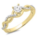 0.50 Carat (ctw) 14K Yellow Gold Round White Diamond Ladies Crossover Split Shank Bridal Promise Engagement Ring 1/2 CT