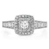 0.90 Carat (ctw) 14K White Gold Round Cut White Diamond Ladies Bridal Vintage Halo Style Engagement Ring