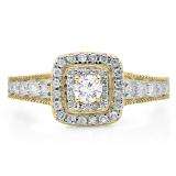 0.90 Carat (ctw) 18K Yellow Gold Round Cut White Diamond Ladies Bridal Vintage Halo Style Engagement Ring