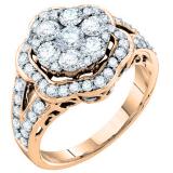 2.00 Carat (ctw) 10K Rose Gold Round Cut White Diamond Ladies Cluster Flower Engagement Ring 2 CT
