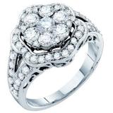 2.00 Carat (ctw) 10K White Gold Round Cut White Diamond Ladies Cluster Flower Engagement Ring 2 CT