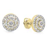 0.70 Carat (ctw) 14K Yellow Gold Round Cut White Diamond Ladies Circle Halo Stud Earrings 3/4 CT