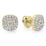 0.55 Carat (ctw) 10K Yellow Gold Round Cut White Diamond Ladies Square Frame Halo Stud Earrings 1/2 CT