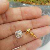 0.55 Carat (ctw) 18K Yellow Gold Round Cut White Diamond Ladies Square Frame Halo Stud Earrings 1/2 CT