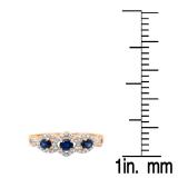 0.85 Carat (ctw) 18K Rose Gold Round Blue Sapphire & White Diamond Ladies Bridal Split Shank Vintage 3 Stone Engagement Ring