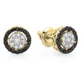 0.50 Carat (ctw) 10K Yellow Gold Round Black And White Diamond Ladies Circle Cluster Stud Earrings 1/2 CT