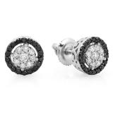 0.50 Carat (ctw) 18K White Gold Round Black And White Diamond Ladies Circle Cluster Stud Earrings 1/2 CT