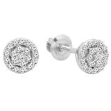 0.25 Carat (ctw) 14K White Gold Round White Diamond Ladies Circle Cluster Stud Earrings 1/4 CT