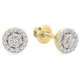 0.25 Carat (ctw) 14K Yellow Gold Round White Diamond Ladies Circle Cluster Stud Earrings 1/4 CT
