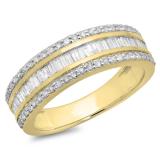 0.95 Carat (ctw) 10K Yellow Gold Round & Baguette Diamond Men's Anniversary Wedding Band Ring 1 CT