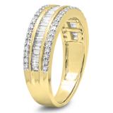 0.95 Carat (ctw) 14K Yellow Gold Round & Baguette Diamond Men's Anniversary Wedding Band Ring 1 CT