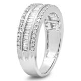 0.95 Carat (ctw) 18K White Gold Round & Baguette Diamond Men's Anniversary Wedding Band Ring 1 CT