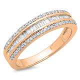 0.60 Carat (ctw) 14K Rose Gold Round & Baguette Diamond Ladies Bridal Anniversary Wedding Band Ring