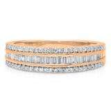 0.60 Carat (ctw) 14K Rose Gold Round & Baguette Diamond Ladies Bridal Anniversary Wedding Band Ring