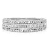 0.60 Carat (ctw) 14K White Gold Round & Baguette Diamond Ladies Bridal Anniversary Wedding Band Ring